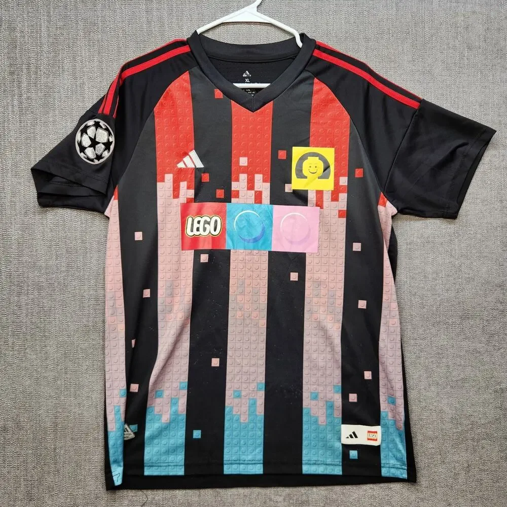 Adidas x LEGO Soccer Jersey Adult XL Black Red Brick Graphic Football Shirt